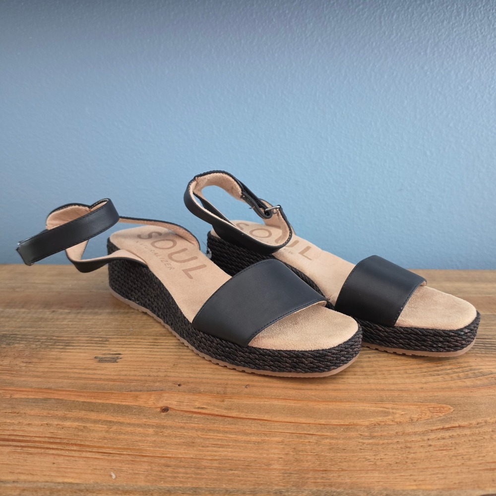 Soul Naturalizer Womens Gloria Wedge Sandal Black Espadrille Platform Size 9.5M